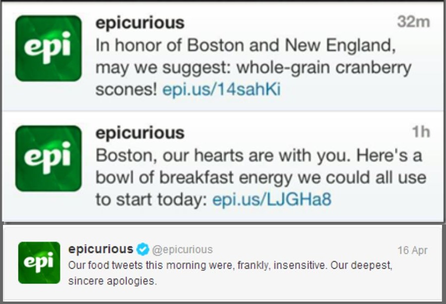 Epicurious Insensitive Newsjacking fail example