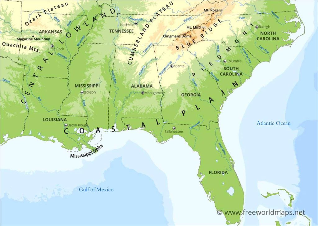 south eastern-us-map